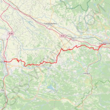 Trace GPS Carcassonne - Pamiers, itinéraire, parcours