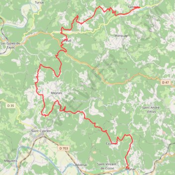 Trace GPS J5 Beynac-et-Cazenac - Tamniès, itinéraire, parcours