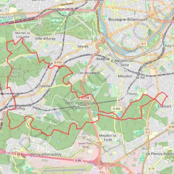 Trace GPS Clamart - Meudon - Fausses-Reposes, itinéraire, parcours