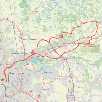 Trace GPS Lyon - Pérouges, itinéraire, parcours