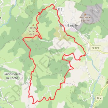 Trace GPS Saint-Bauzile et Plateau de Lérou au départ de Riboulas (07), itinéraire, parcours