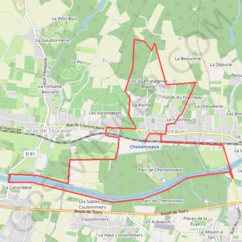 Trace GPS Val de Loire, Chenonceau, Autour du château, itinéraire, parcours