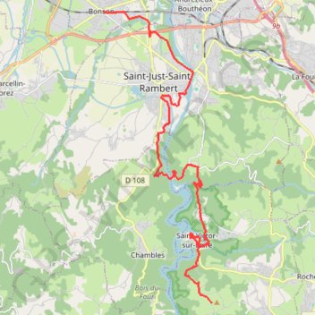 Trace GPS Itinéraire de 595 Rte de Boulain, 42230 Saint-Étienne, France à Bonson, 42160 Bonson, France, itinéraire, parcours