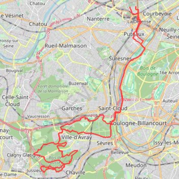 Trace GPS À Boulogne-Billancourt, Parc de Saint-Cloud et forêt de Fausses-Reposes, itinéraire, parcours