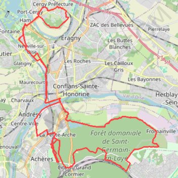 Trace GPS Cergy - Conflans - Achères - Forêt de Saint-Germain, itinéraire, parcours