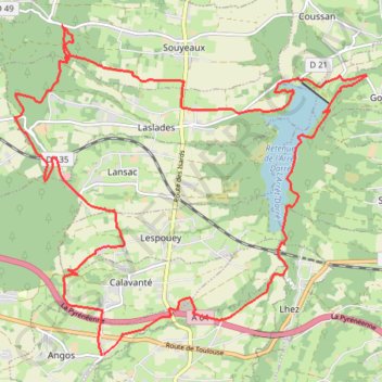 Trace GPS Angos - Sarouilles - Lac de l'Arrêt-Darré, itinéraire, parcours