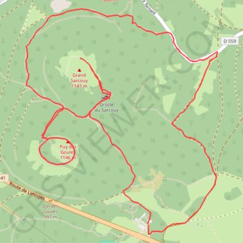 Trace GPS Le Grand Sarcoui et le Puy des Goules, itinéraire, parcours