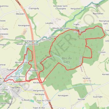 Trace GPS Hôpital Camfrout et la forêt du Gars, itinéraire, parcours