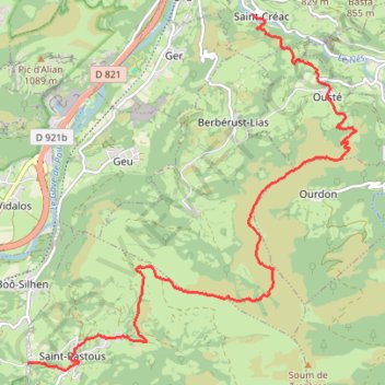 Trace GPS Traversée de Saint Créac à Saint Pastous, itinéraire, parcours