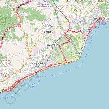 Trace GPS Santa Susanna - Blanes (Espagne), itinéraire, parcours