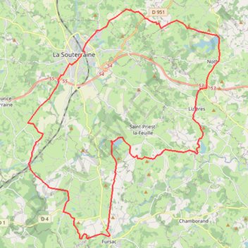 Trace GPS Balade cyclo autour de la Souterraine, itinéraire, parcours