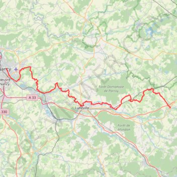 Trace GPS GR534 De Nancy à Blâmont (Meurthe-et-Moselle), itinéraire, parcours