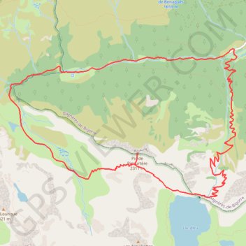 Trace GPS Lac Bleu et pic de Bizourtère, itinéraire, parcours