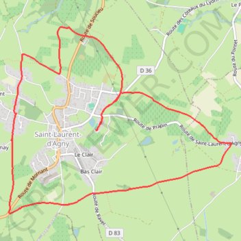 Trace GPS Saint Laurent d'Agny (69), itinéraire, parcours