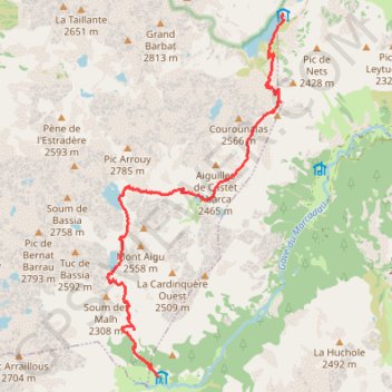 Trace GPS Hautes Pyrénées - Du refuge d'Ilheou au refuge Wallon, itinéraire, parcours