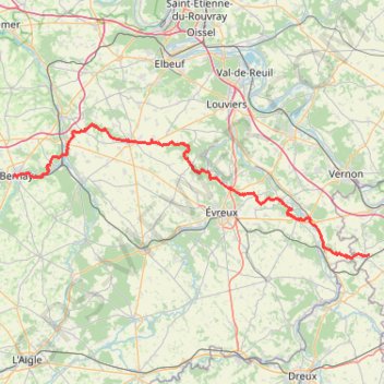 Trace GPS Rando raid Paris Deauville - de Bréval à Bernay, itinéraire, parcours