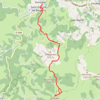 Trace GPS Urdiakoharria, itinéraire, parcours