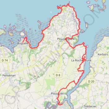 Trace GPS GR34 de Tréguier à Buguélès, itinéraire, parcours