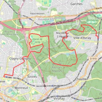 Trace GPS De Sèvres à Versailles par le Parc de Saint-Cloud et Fausses Reposes, itinéraire, parcours