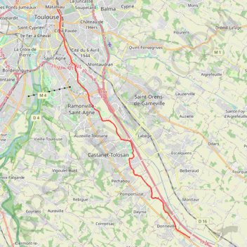 Trace GPS Toulouse / Montgiscard, itinéraire, parcours