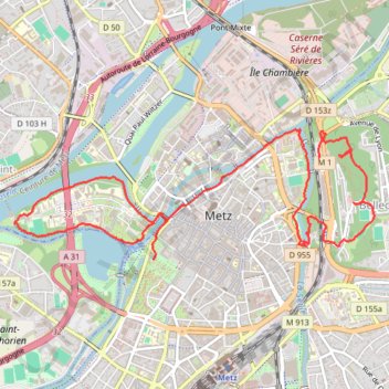Trace GPS Metz - Entre le fort de Bellecroix et l'ïle du Saulcy, itinéraire, parcours