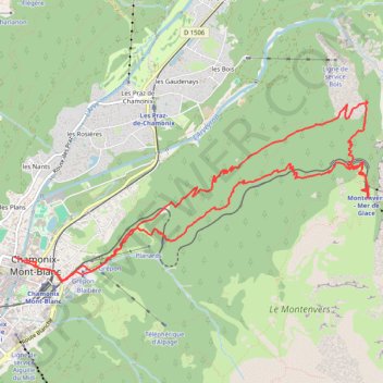 Trace GPS Le Montenvers depuis Chamonix, itinéraire, parcours