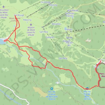 Trace GPS Lac d'Aude Mont Llaret, itinéraire, parcours