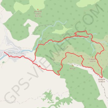 Trace GPS 4-45-2 Milusinac-Krstatac-Bogova vrata, itinéraire, parcours