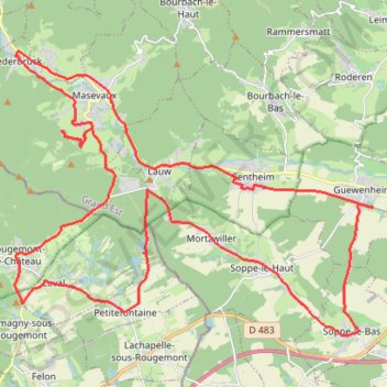 Trace GPS Guewenheim - Rougement - Niederbruck - Guewenheim, itinéraire, parcours