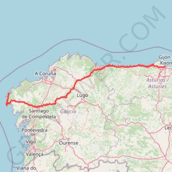 Trace GPS Camino Del Norte et Camino Portugais par la cÃ´te, itinéraire, parcours