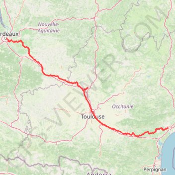 Trace GPS 00b . Bordeaux Méditéranée 491km, itinéraire, parcours