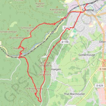 Trace GPS GPX Download: Château du Haut-Barr – Château du Haut-Barr boucle au départ de Saverne, itinéraire, parcours