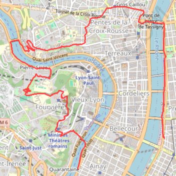 Trace GPS Course à pied dans Lyon, itinéraire, parcours