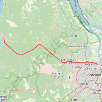 Trace GPS Piste cyclable Bordeaux - Lacanau, itinéraire, parcours