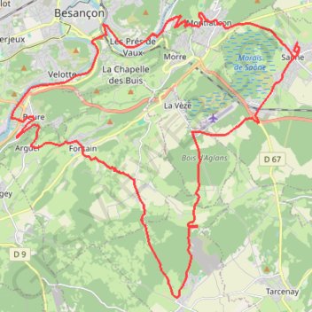 Trace GPS De Saône à Merey-sous-Montrond puis Fontain - Besançon, itinéraire, parcours