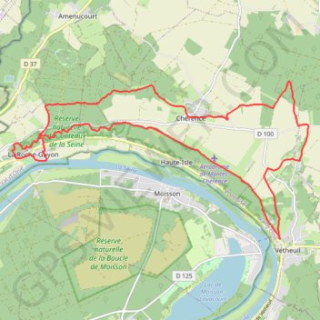 Trace GPS La Roche-Guyon depuis Vétheuil, itinéraire, parcours