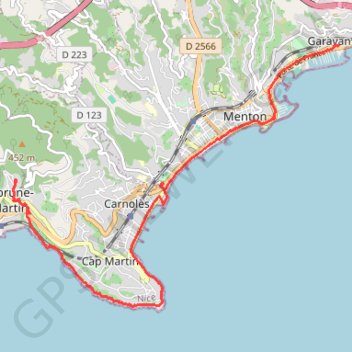 Trace GPS De Menton à Roquebrune-Cap-Martin, itinéraire, parcours