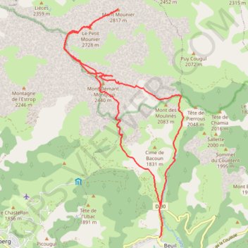Trace GPS Mont Mounier, itinéraire, parcours