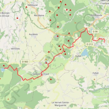 Trace GPS Rouillas-Haut - Lac Servière, itinéraire, parcours