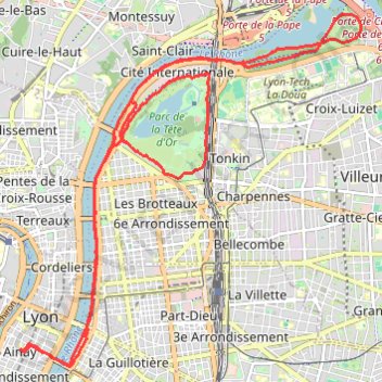 Trace GPS Rhône-Feyssine-Tête d'Or, itinéraire, parcours