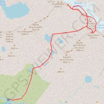 Trace GPS Aneto par le couloir Estasen, picos de Coronas et del Medio, itinéraire, parcours