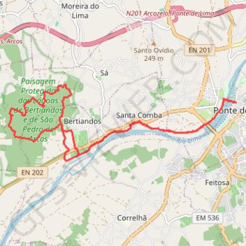 Trace GPS Boucle de 16km de Ponte de Lima vers Lagoas de Bertiandos (Portugal), itinéraire, parcours