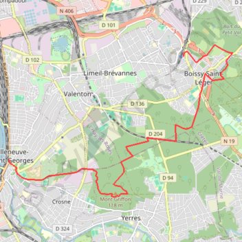 Trace GPS De Villeneuve Saint-Georges à Boissy-Saint-Léger, itinéraire, parcours