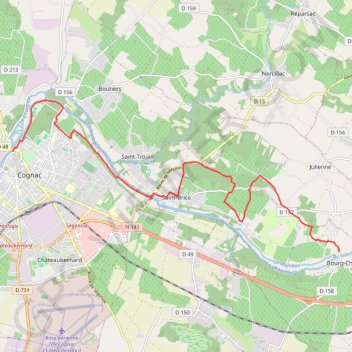 Trace GPS T21.1-Cognac à Bourg-Charente, itinéraire, parcours