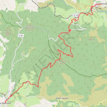 Trace GPS Chemin de Stevenson - Chasseradès vers Le Bleymard, itinéraire, parcours