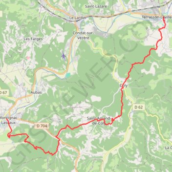 Trace GPS GR461 Randonnée de Montignac à Terrasson-Lavilledieu (Dordogne), itinéraire, parcours