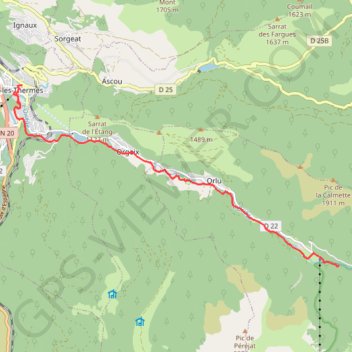 Trace GPS Orgeix - Orlu - les Forges d'Orlu cascade, itinéraire, parcours