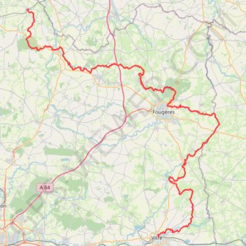 Trace GPS GR34 De Vitré à Pleine-Fougères (Ille-et-Vilaine), itinéraire, parcours