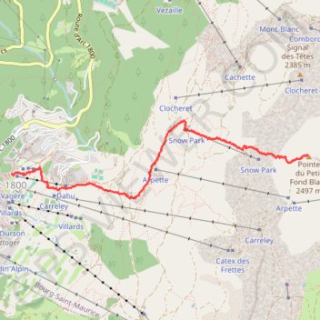 Trace GPS Les Arcs descente Pointe du Petit Fond Blanc, itinéraire, parcours