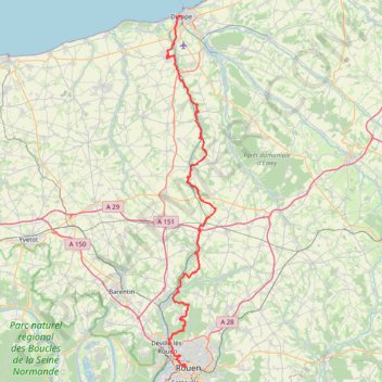 Trace GPS Dieppe - Auffay - Rouen, itinéraire, parcours
